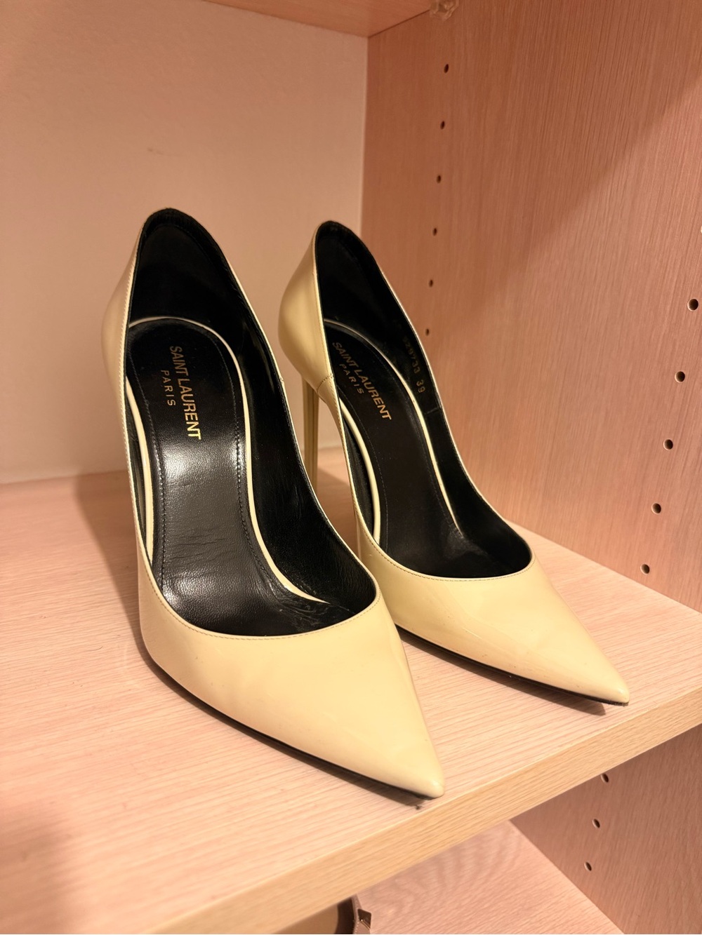 Saint Laurent Cream Pointed-Toe Leather Stiletto Pumps